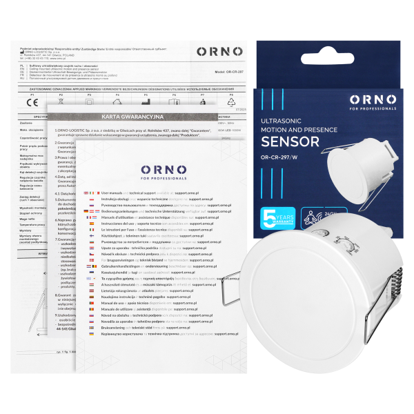 Ceiling mounted ultrasonic motion and presence sensor, IP65, 2000W