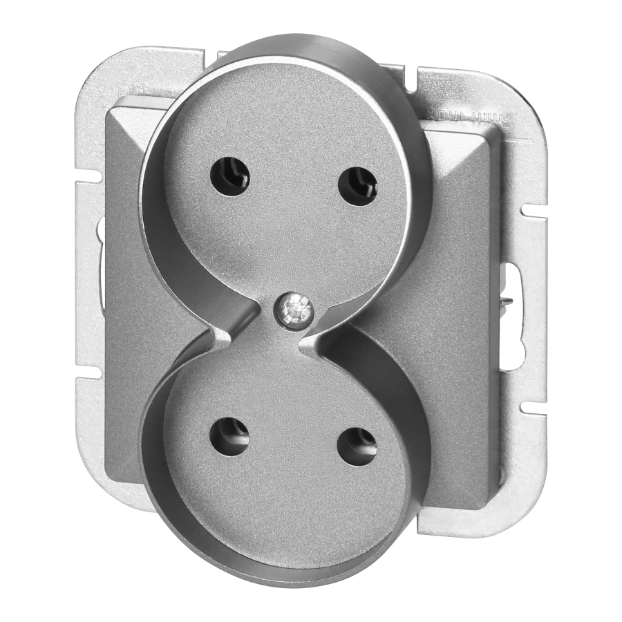 Flush-mounted double socket 2x2P Pearl, 16A, 250V, PT-5PR, silver