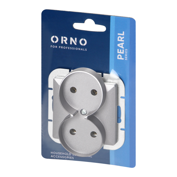 Flush-mounted double socket 2x2P Pearl, 16A, 250V, PT-5PR, silver
