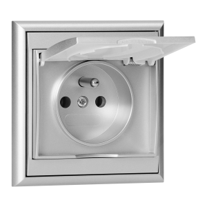 Flush-mounted single socket 2P+E, weather proof with cover Luna,  16A, 250V, PT-16LH, silver
