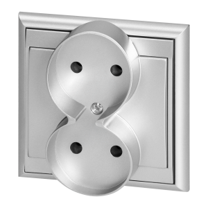 Flush-mounted double socket 2x2P Luna, 16A, 250V, PT-5LR, silver