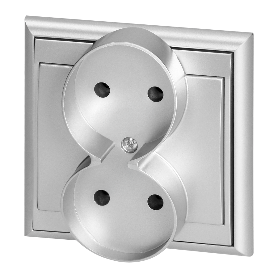 Flush-mounted double socket 2x2P Luna, 16A, 250V, PT-5LR, silver
