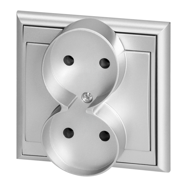 Flush-mounted double socket 2x2P Luna, 16A, 250V, PT-5LR, silver