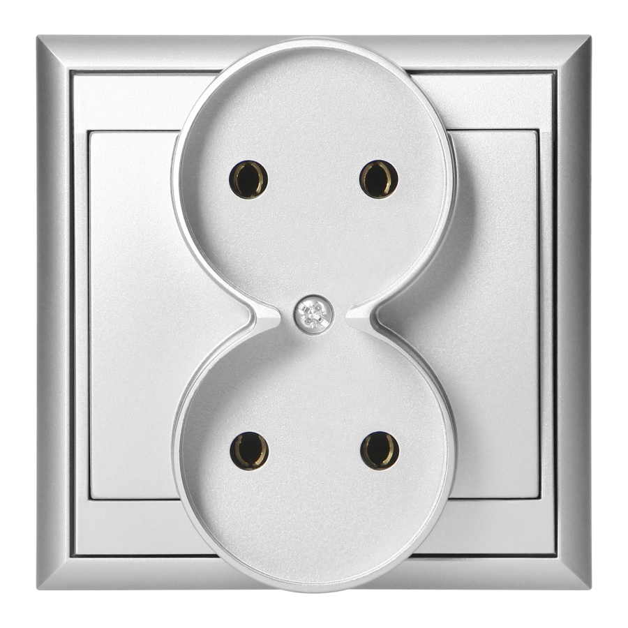 Flush-mounted double socket 2x2P Luna, 16A, 250V, PT-5LR, silver