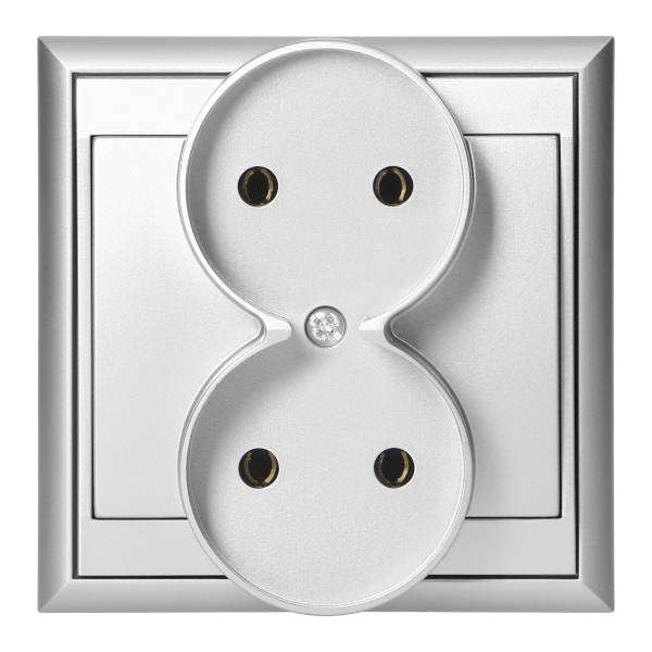 Flush-mounted double socket 2x2P Luna, 16A, 250V, PT-5LR, silver