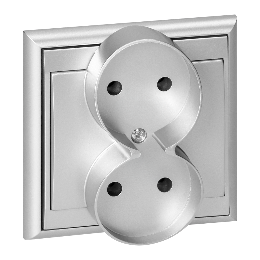 Flush-mounted double socket 2x2P Luna, 16A, 250V, PT-5LR, silver