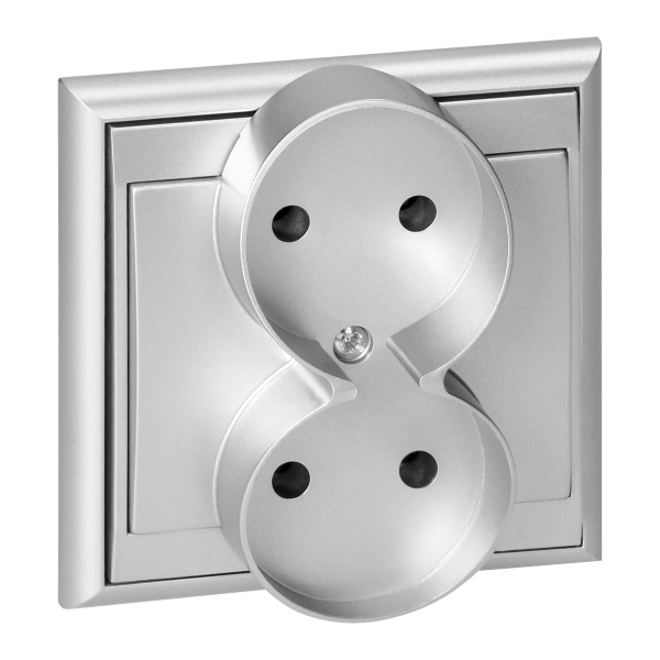 Flush-mounted double socket 2x2P Luna, 16A, 250V, PT-5LR, silver