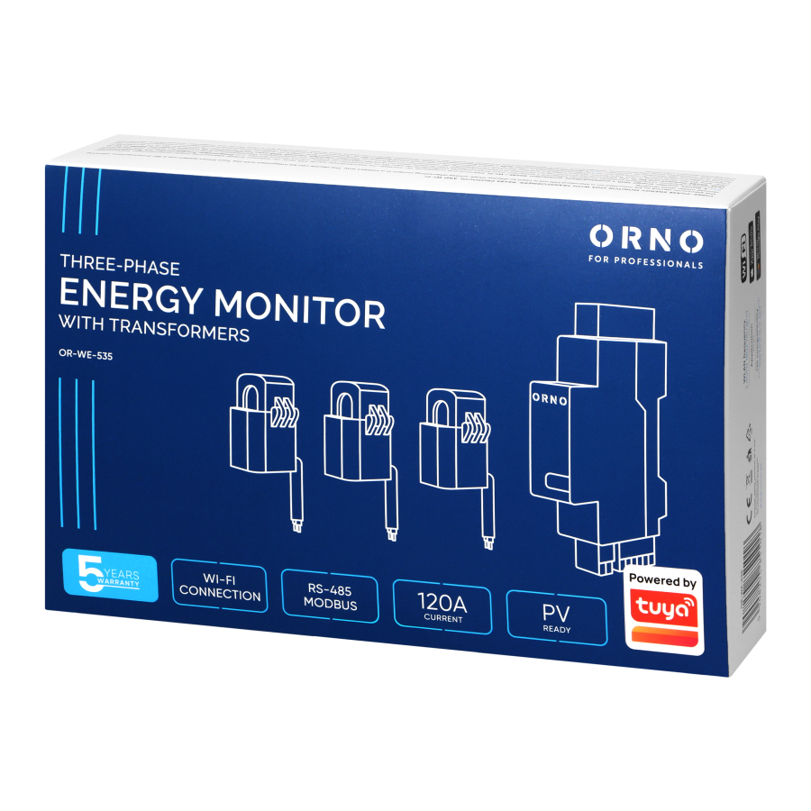 3-fazowy monitor energii z przekładnikami 120A, 230/400V, TUYA SMART Wi-Fi