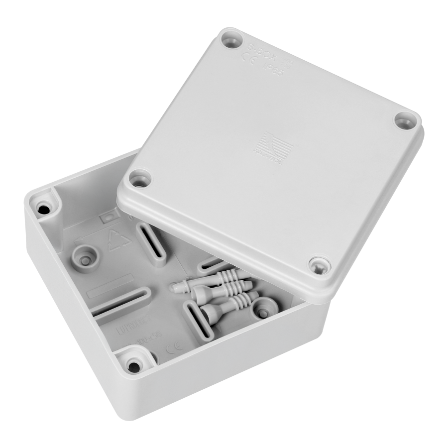 Hermetic junction box 100x100x50, without glands, grey, halogen-free, IP65