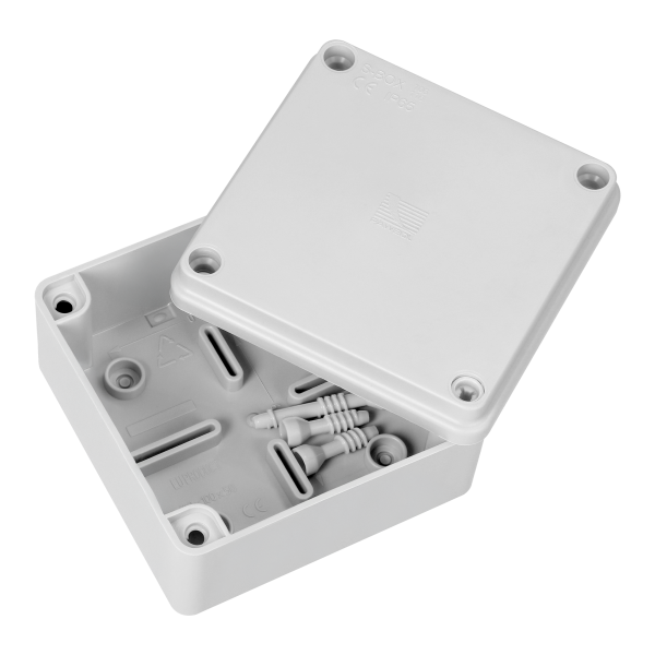 Hermetic junction box 100x100x50, without glands, grey, halogen-free, IP65