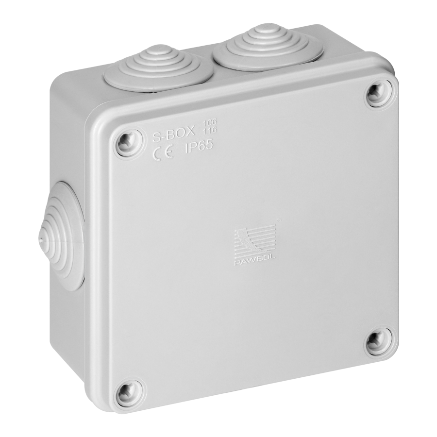 Hermetic junction box 100x100x50, 6 glands, grey, IP65