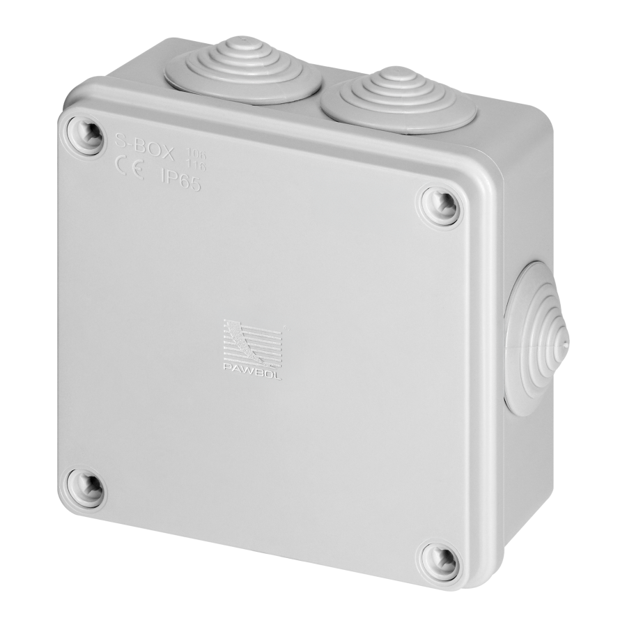 Hermetic junction box 100x100x50, 6 glands, grey, IP65