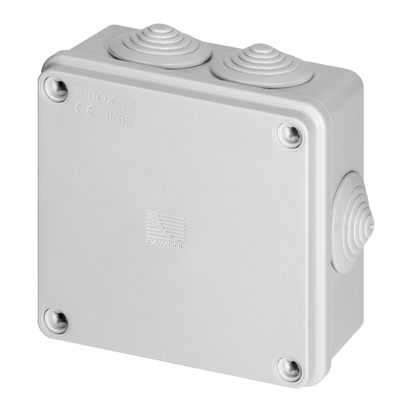 Hermetic junction box 100x100x50, 6 glands, grey, IP65