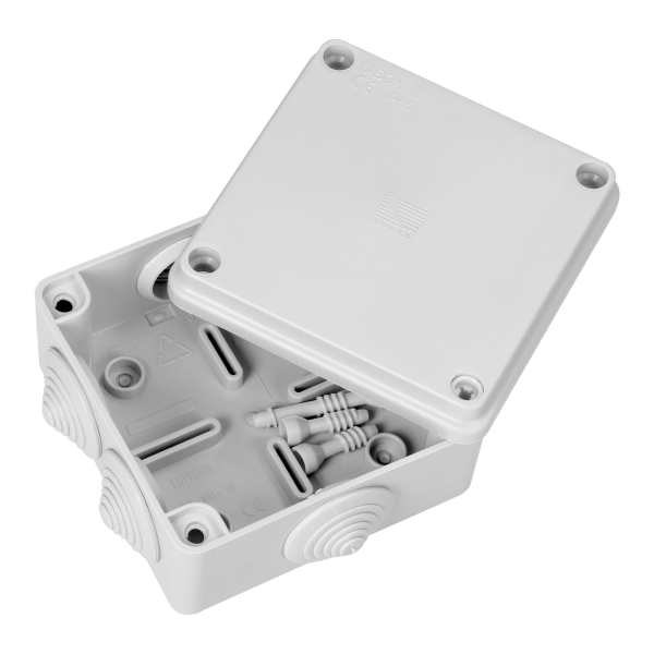 Hermetic junction box 100x100x50, 6 glands, grey, IP65
