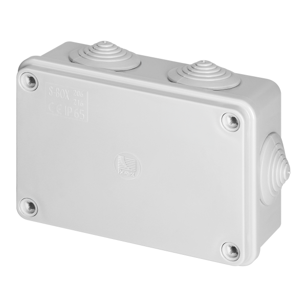 Hermetic junction box 120x80x50, 6 glands, grey, IP65
