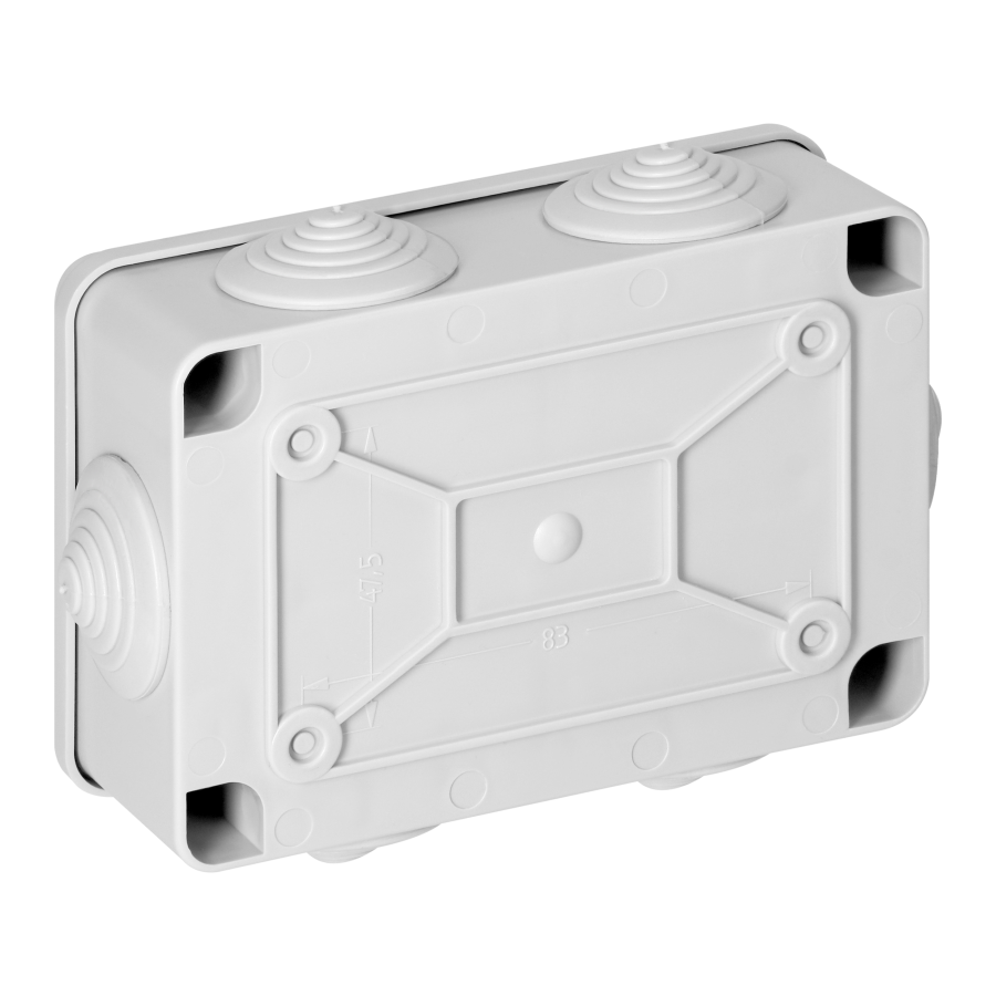 Hermetic junction box 120x80x50, 6 glands, grey, IP65