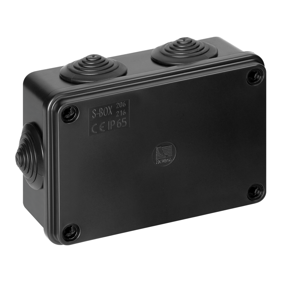 Hermetic junction box 120x80x50, 6 glands, UV resistant, black, IP65