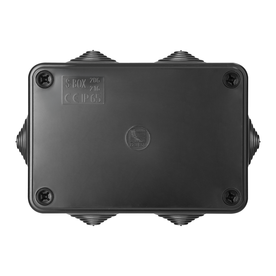 Hermetic junction box 120x80x50, 6 glands, UV resistant, black, IP65