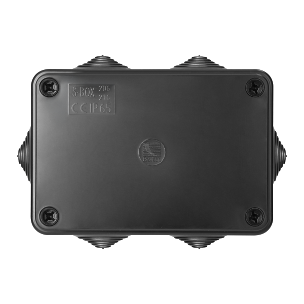 Hermetic junction box 120x80x50, 6 glands, UV resistant, black, IP65