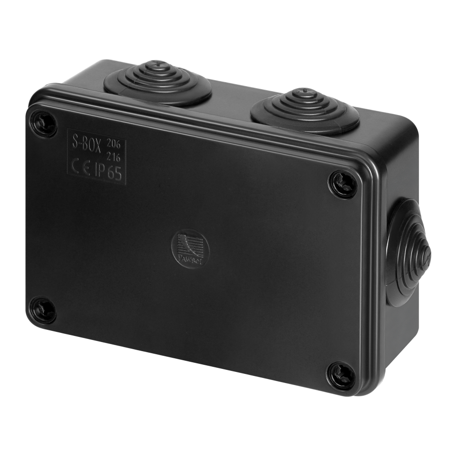 Hermetic junction box 120x80x50, 6 glands, UV resistant, black, IP65