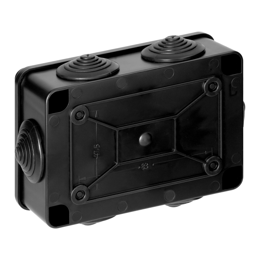 Hermetic junction box 120x80x50, 6 glands, UV resistant, black, IP65