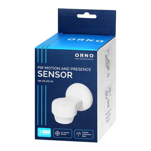 Motion and presence sensor,  IP65, 1200W, max range 24m, 360°, white