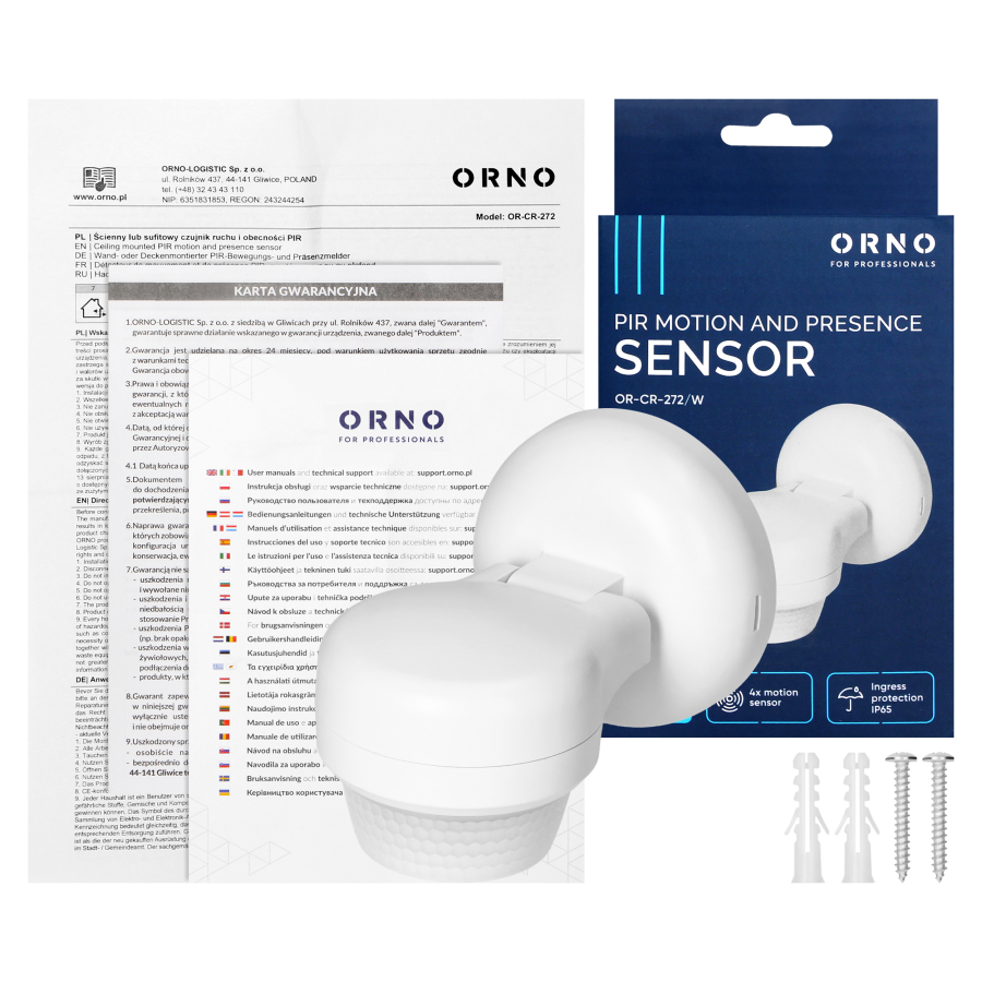 Motion and presence sensor,  IP65, 1200W, max range 24m, 360°, white