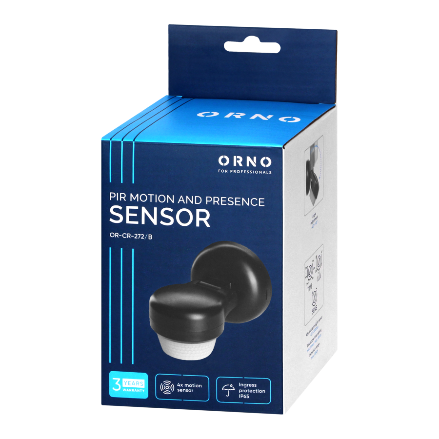 Motion and presence sensor,  IP65, 1200W, max range 24m, 360°, black