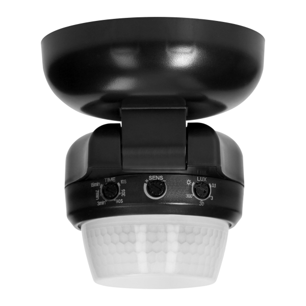 Motion and presence sensor,  IP65, 1200W, max range 24m, 360°, black