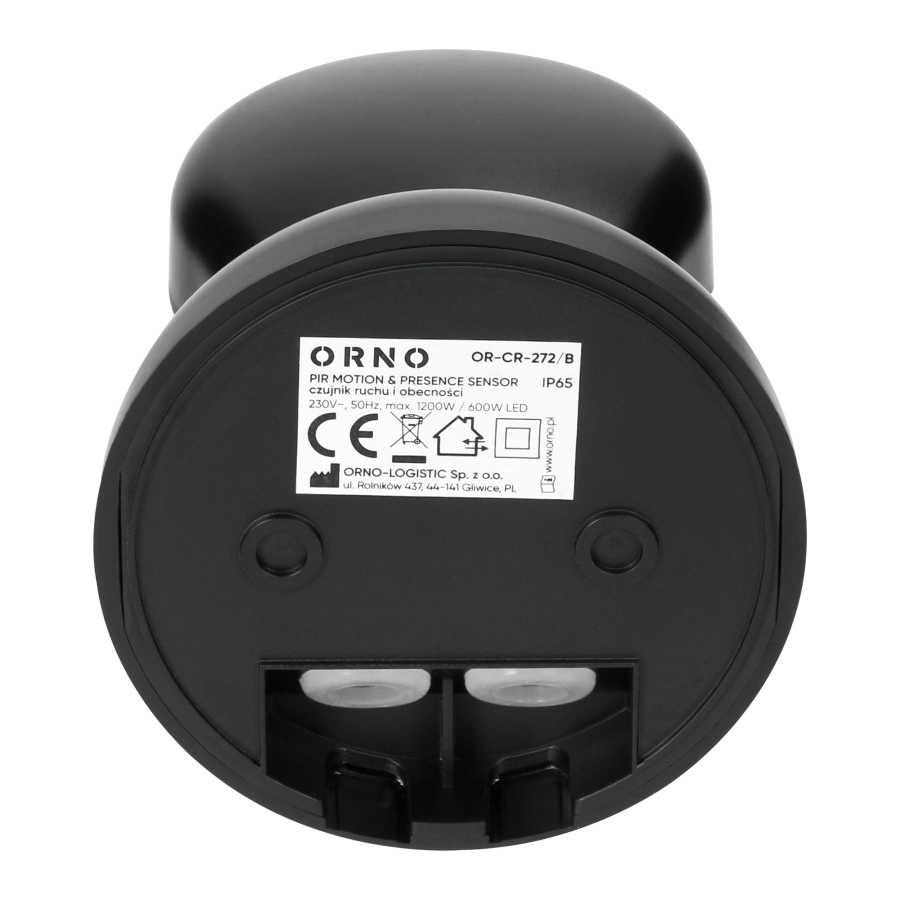 Motion and presence sensor,  IP65, 1200W, max range 24m, 360°, black