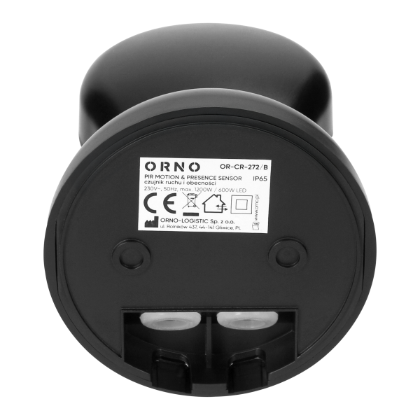 Motion and presence sensor,  IP65, 1200W, max range 24m, 360°, black