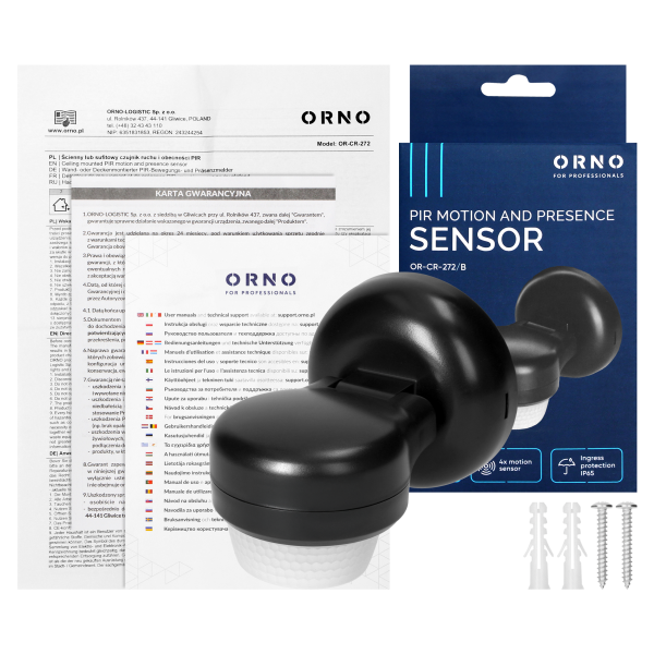 Motion and presence sensor,  IP65, 1200W, max range 24m, 360°, black