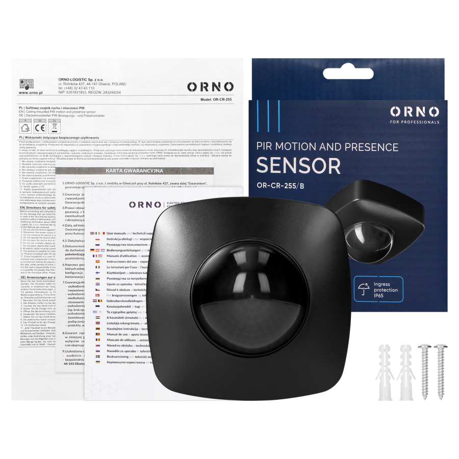 Czujnik ruchu i obecności 360°, IP65, 2000W, 3 sensory, czarny