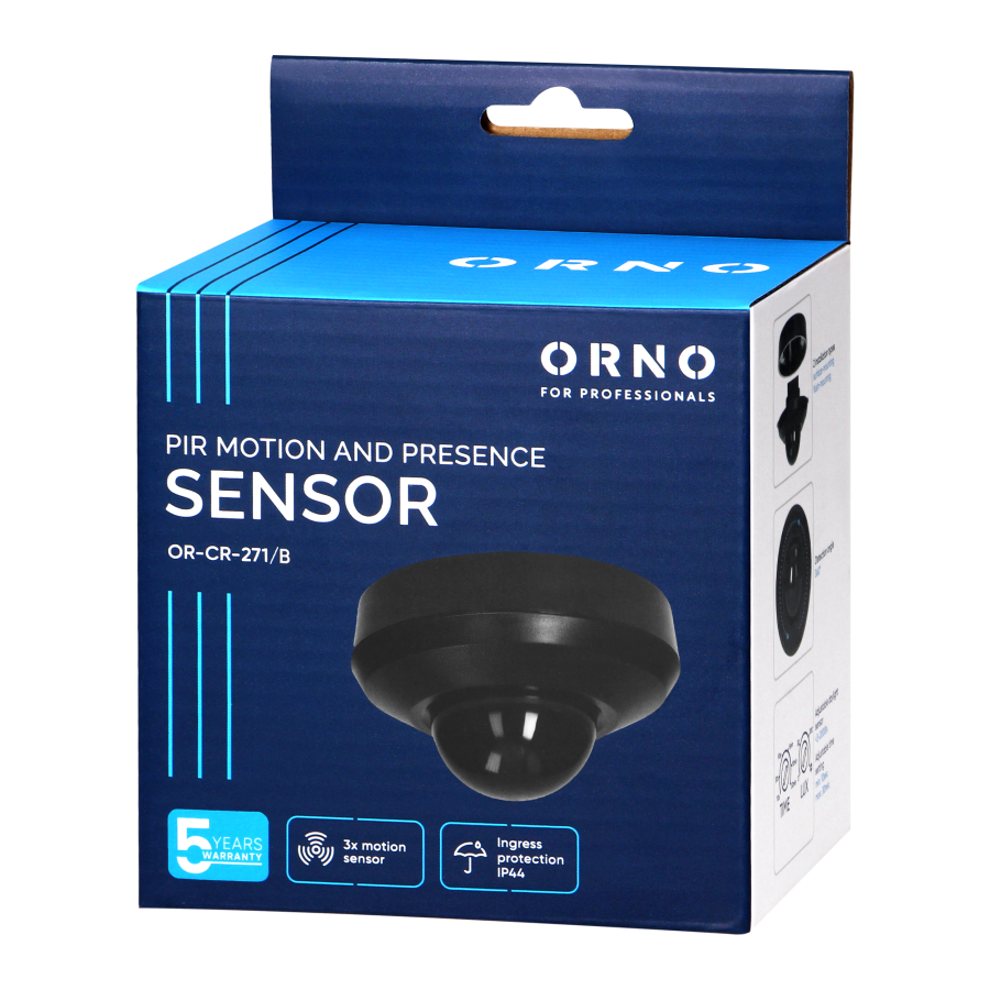 PIR presence sensor 360° with 3 detectors, IP44, 2000W, black