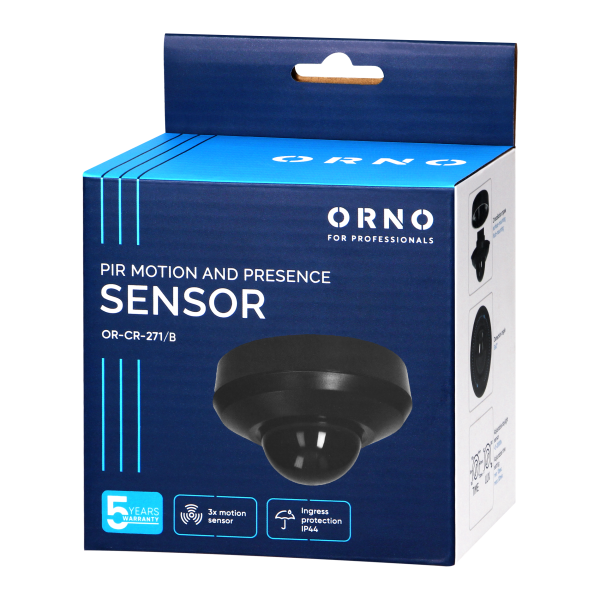 Czujnik ruchu i obecności 360st, IP44, 2000W,  dodatkowa baza montażowa, 3 sensory, czarny