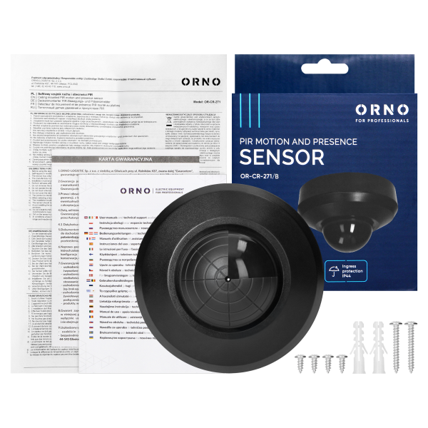 PIR presence sensor 360° with 3 detectors, IP44, 2000W, black