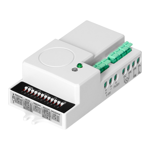 Mikrofalowy czujnik ruchu mini ze ściemniaczem, 360/180st. z regulacją zworkową, IP20, 1200W