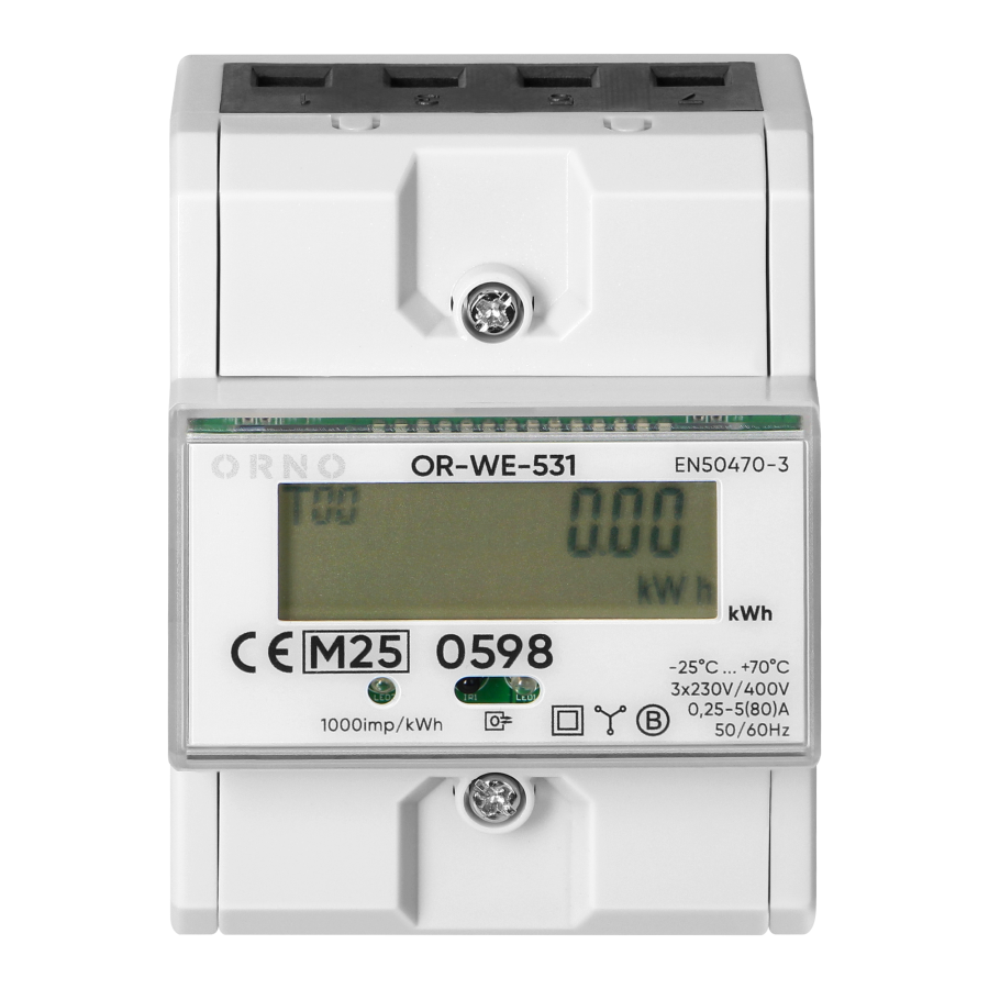 3-phase energy meter with MID, 80A, 4,3 modules, DIN TH-35mm