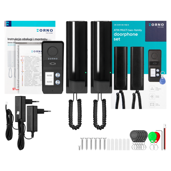 ATIN MULTI, two family audio doorphone set, 2-wire, RFID, black