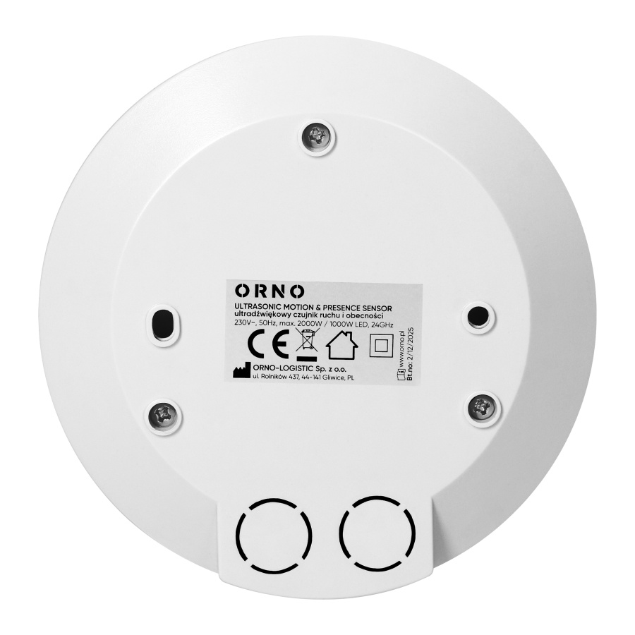 Ultra flat ultrasonic motion and presence sensor, 360°, IP20, 2000W, depth - 2.5cm