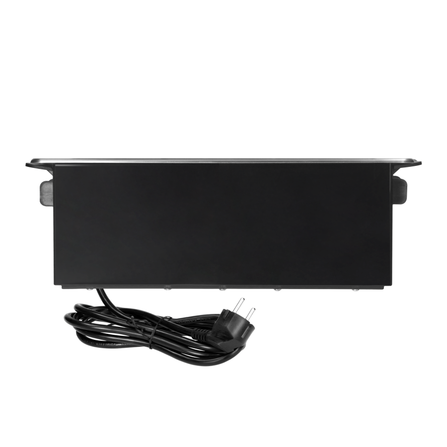 Gniazdo meblowe wysuwane z blatu z płaskim frezowanym rantem, ładowarką USB i przewodem 2m, 3x2P+Z (Schuko), 2 x USB (Typ A+C ; PD20W), 3x1,5mm², INOX