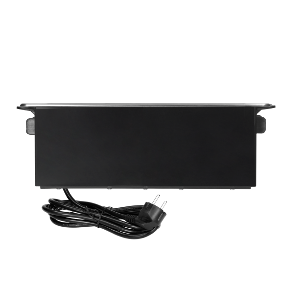 Gniazdo meblowe wysuwane z blatu z płaskim frezowanym rantem, ładowarką USB i przewodem 2m, 3x2P+Z (Schuko), 2 x USB (Typ A+C ; PD20W), 3x1,5mm², INOX
