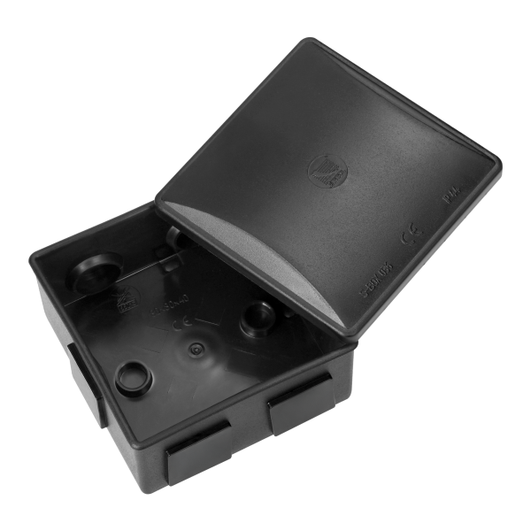 Hermetic junction box 80x80x40, 6 glands, square,  UV resistant, black, IP44