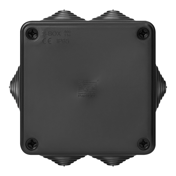 Hermetic junction box 100x100x50, 6 glands, UV resistant, black, IP65