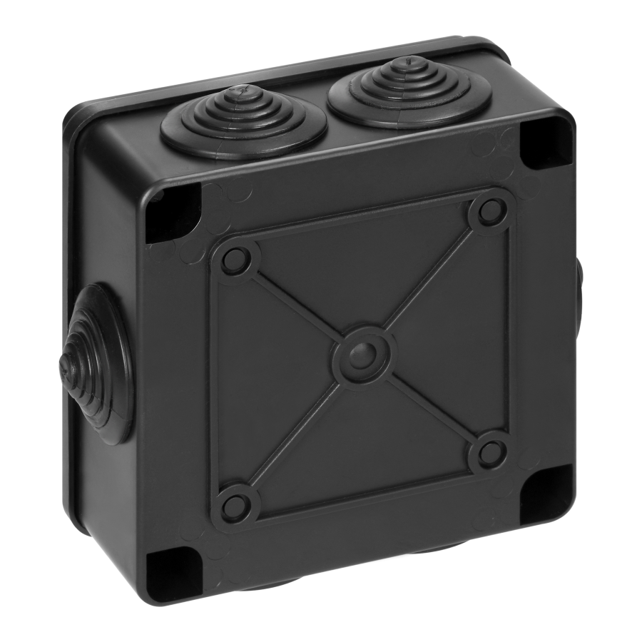 Hermetic junction box 100x100x50, 6 glands, UV resistant, black, IP65