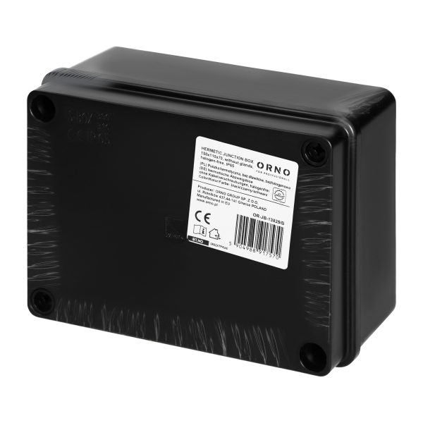 Hermetic junction box 150x110x70, without glands, black, halogen-free, UV resistant, IP65