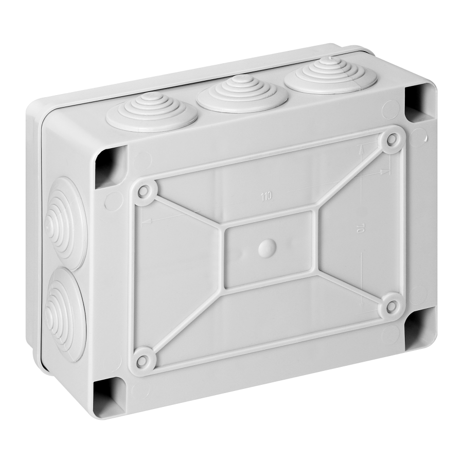 Hermetic junction box 150x110x70, 10 glands, grey, IP65