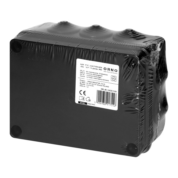 Hermetic junction box 150x110x70, 10 glands, UV resistant, black IP65