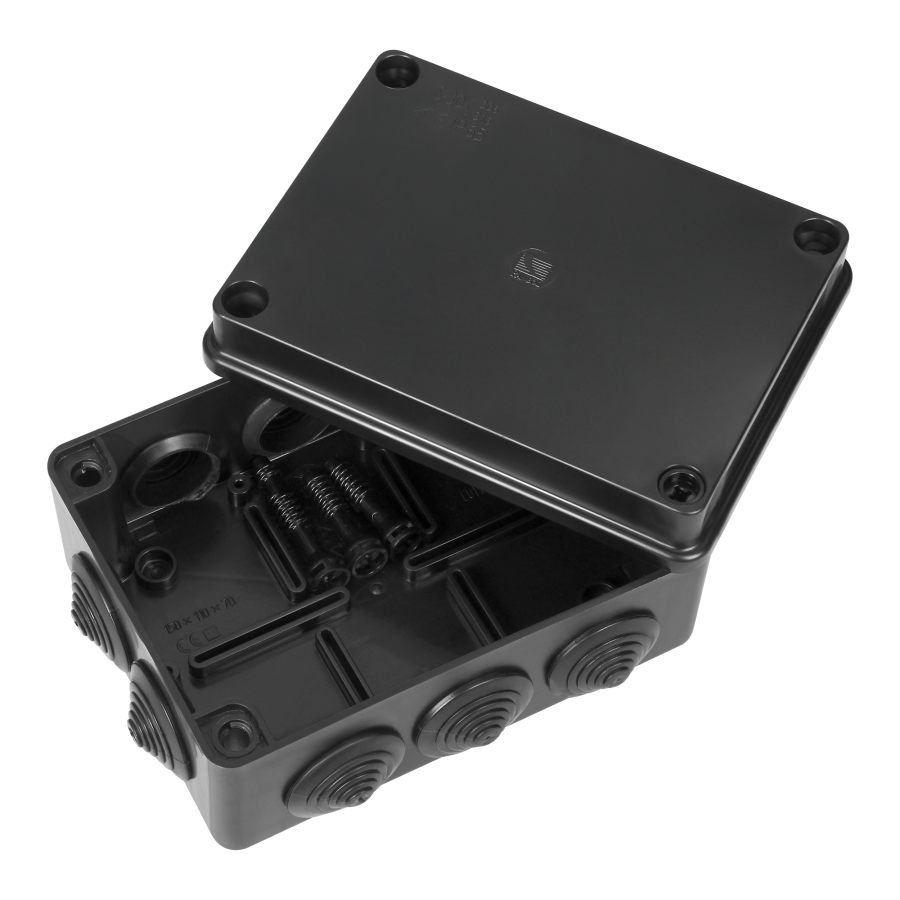 Hermetic junction box 150x110x70, 10 glands, UV resistant, black IP65