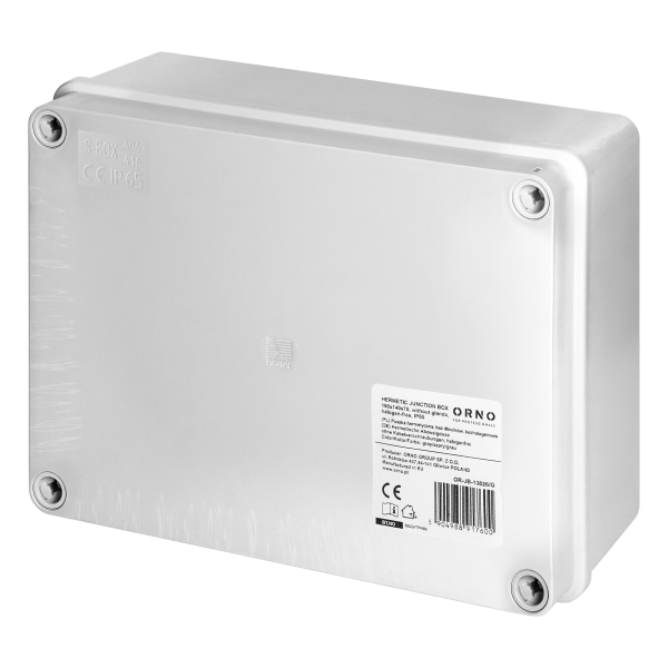 Hermetic junction box 190x140x70, without glands, grey, halogen-free, IP65